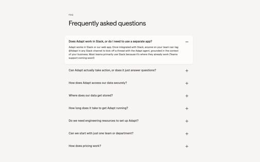 FAQ section preview