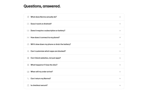 FAQ section preview