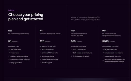 Pricing section preview