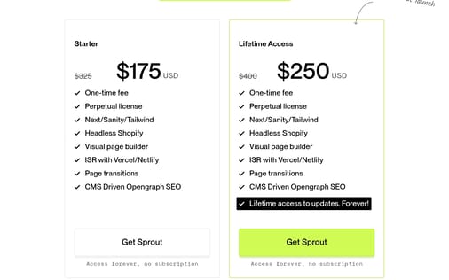 Pricing section preview