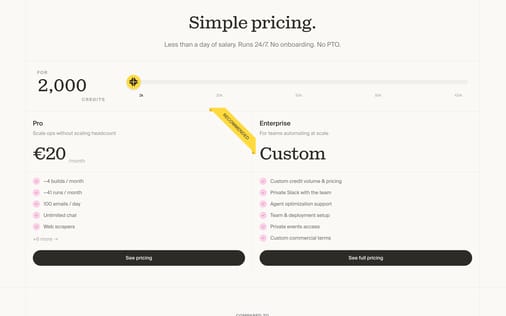 Pricing section preview
