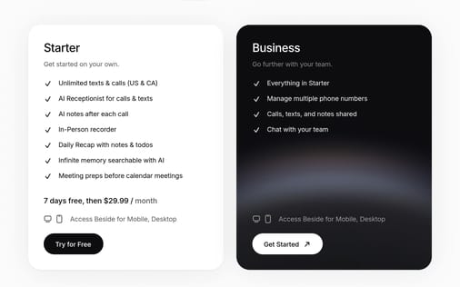 Pricing section preview