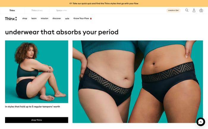 Thinx website preview