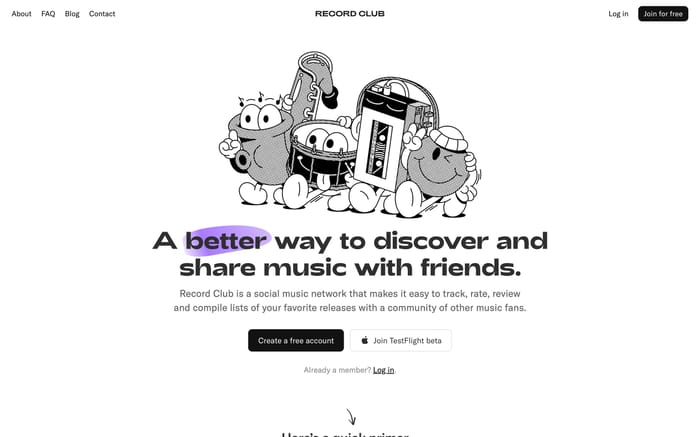 Record Club website preview