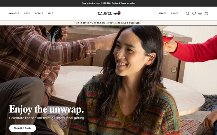 Toad and Co website preview