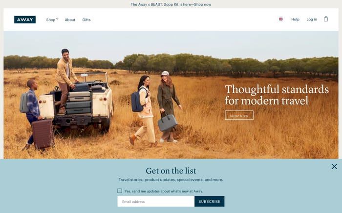 Away: Thoughtful luggage for modern travel website preview