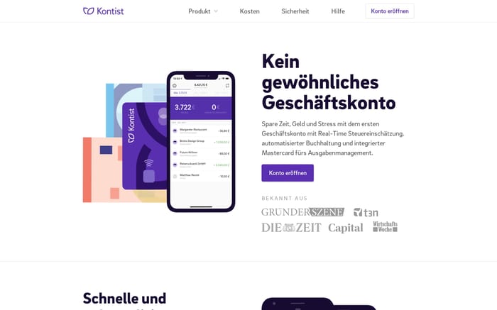 Kontist, intelligentes Banking für Selbstständige website preview