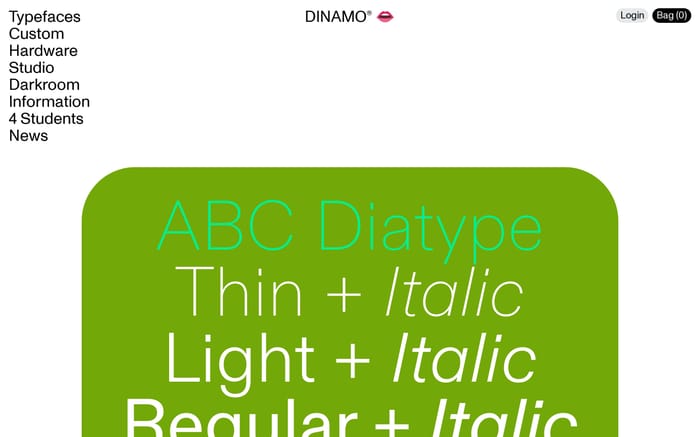 Dinamo Typefaces website preview