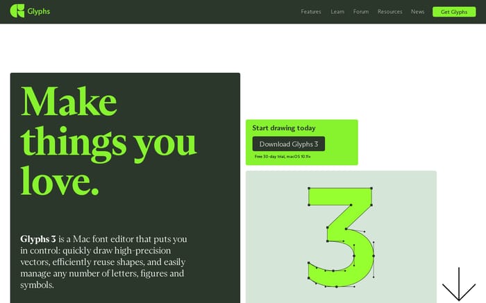 Glyphs website preview