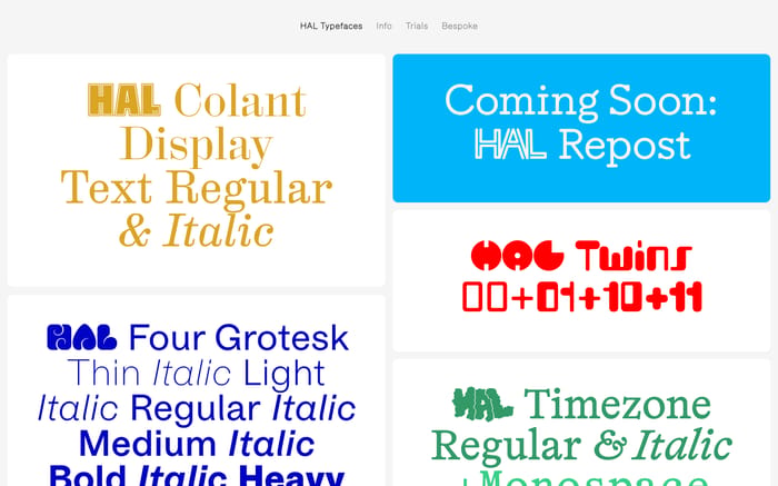 Hal Typefaces website preview