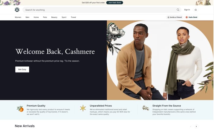 Italic website preview