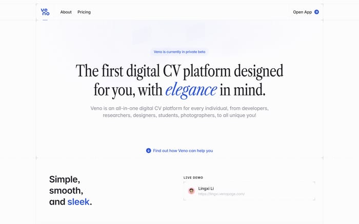 Veno website preview