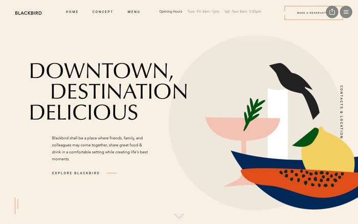 The Blackbird Restaurant website preview