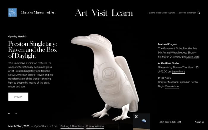 The Chrysler Museum of Art website preview