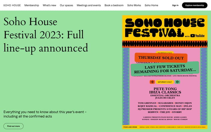 Soho House Festival 2023 website preview