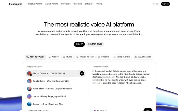 Elevenlabs website preview