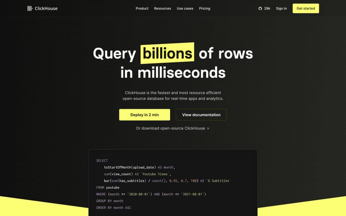 ClickHouse website preview