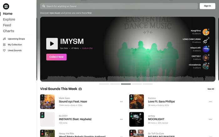 Sound.xyz website preview