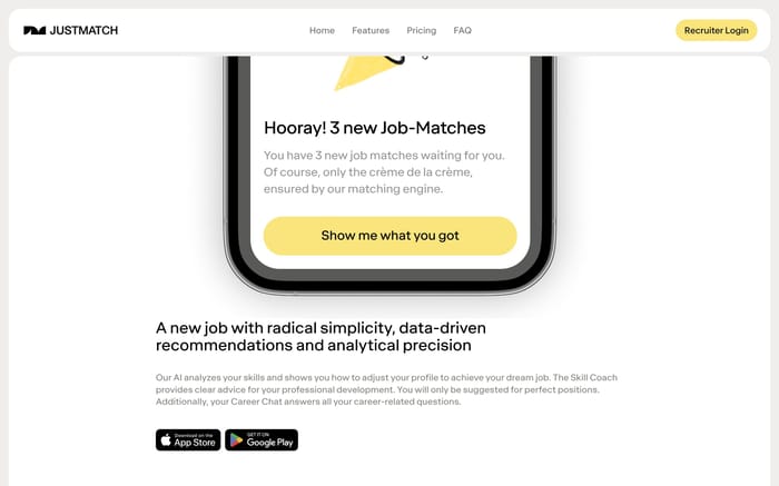 Justmatch website preview