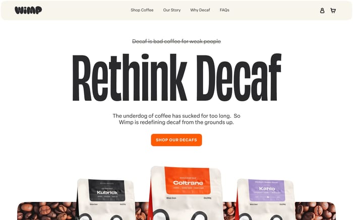 Wimp Decaf website preview