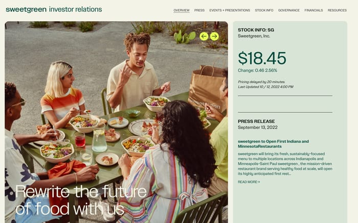 Sweetgreen website preview