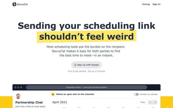 SavvyCal website preview