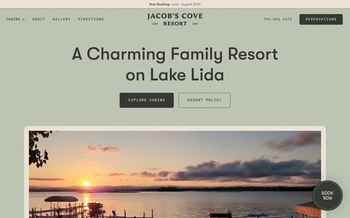 Jacob's Cove Resort website preview