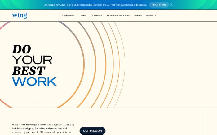 Wing Venture Capital website preview