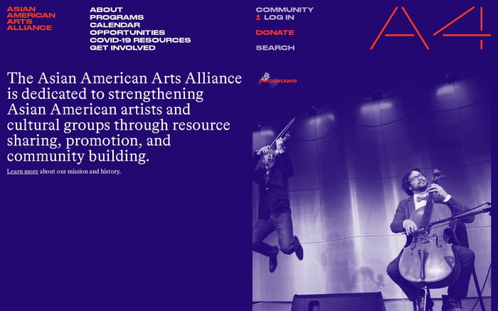 Asian American arts alliance website preview