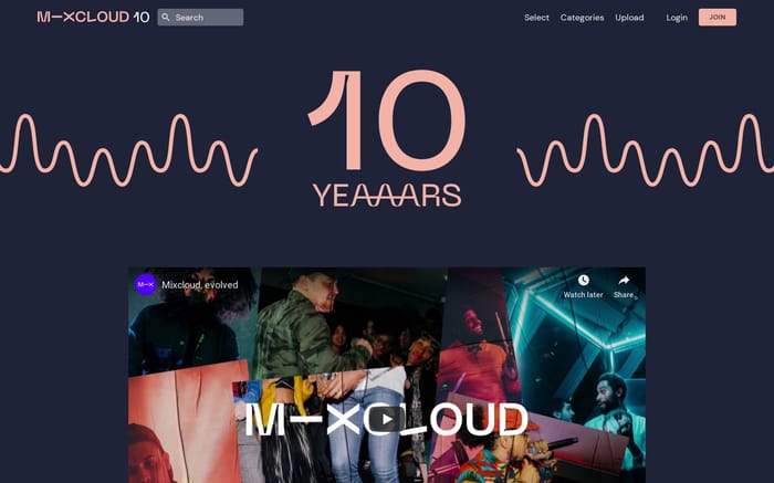 Mixcloud 10 years website preview