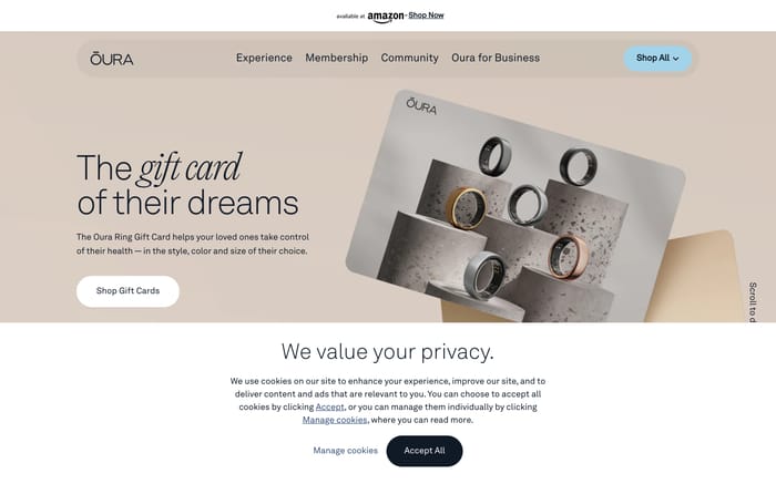 Oura Ring website preview