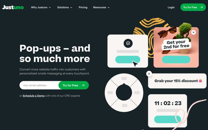 Justuno website preview
