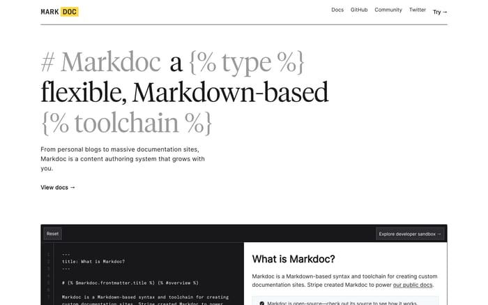 Markdoc website preview