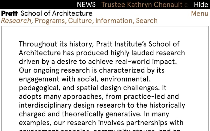 Pratt school of architecture website preview