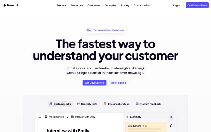 Dovetail website preview