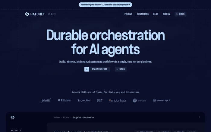 Hatchet website preview