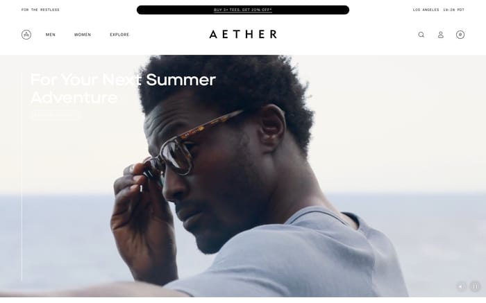 Aether Apparel website preview