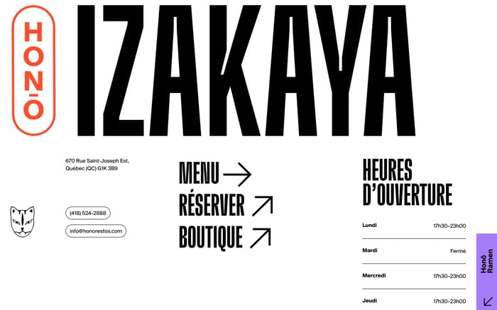 Honō Izakaya website preview