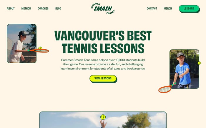 Summer Smash Tennis website preview