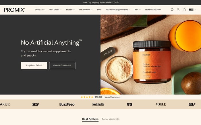 Promix Nutrition website preview