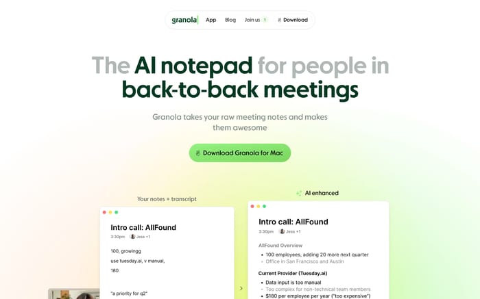 Granola website preview