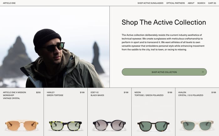 Article One Eyewear website preview