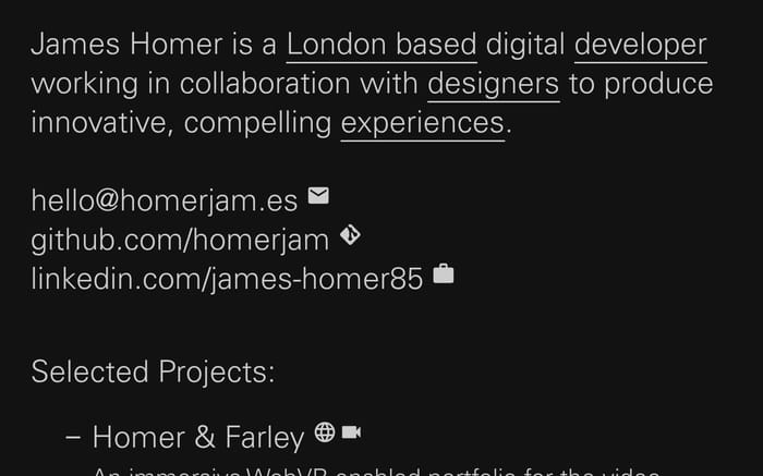 James Homer website preview