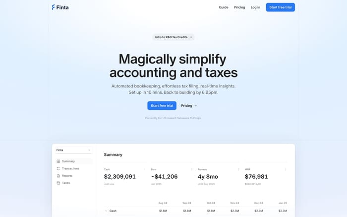 Finta website preview