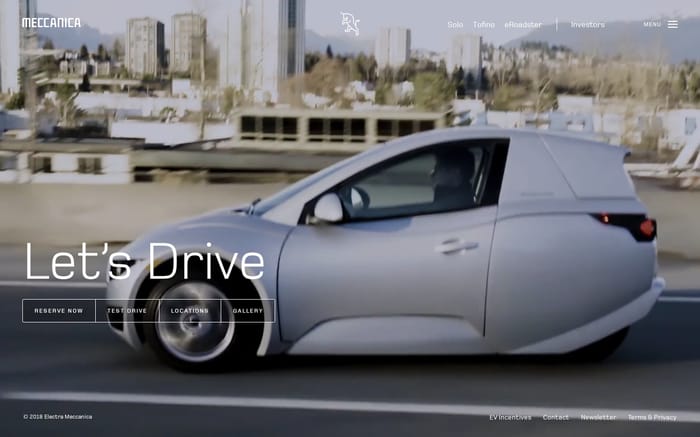 Electra Meccanica website preview