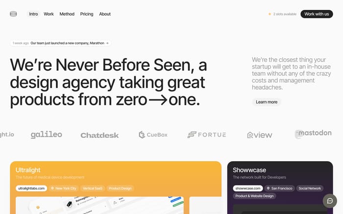Never Before Seen website preview