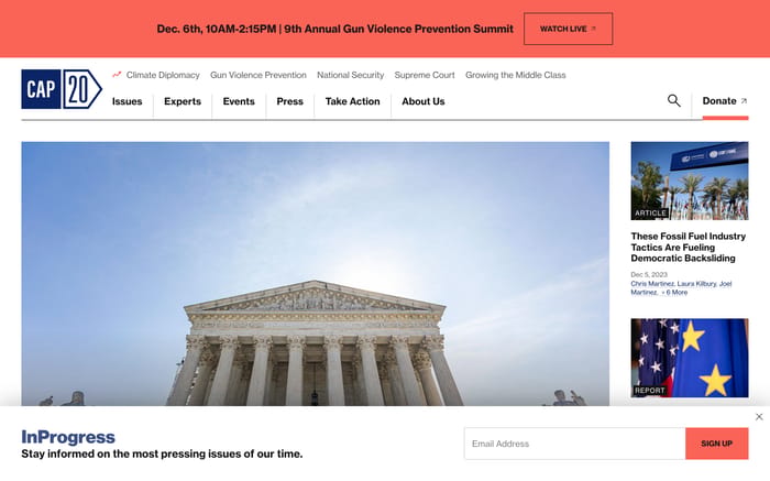 Center for American progress website preview
