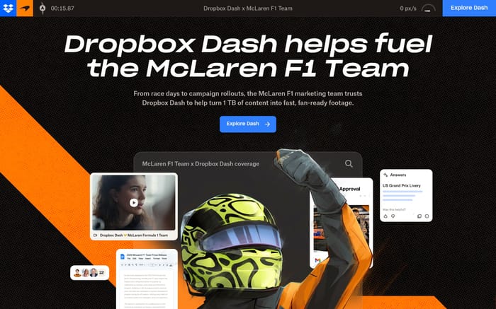 Dropbox Dash x McLaren website preview