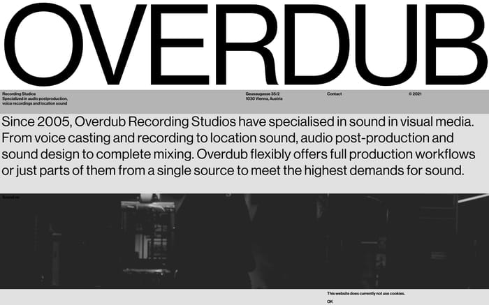 Overdub recording studios website preview