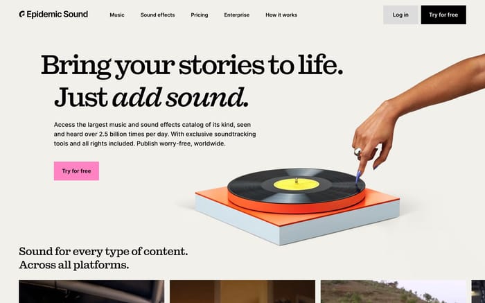 Epidemic Sound website preview